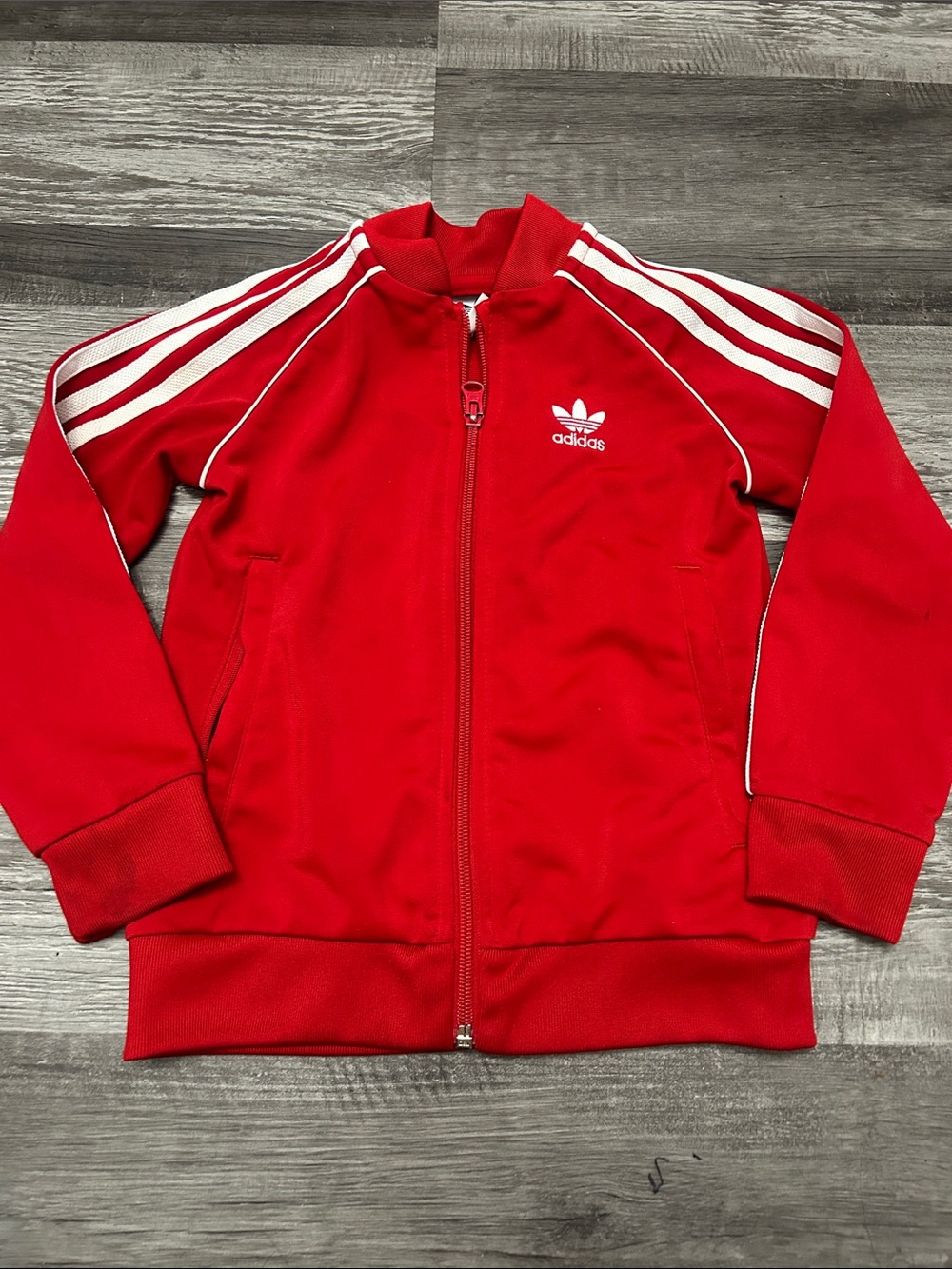adidas Red Kids Track Jacket with White Stripes